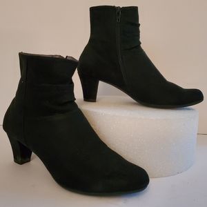 Black, faux suede, short bootie.